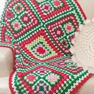 Granny Square Throw - Crochet Pattern, Blanket, Christmas, Holiday, colorful, Digital File, Family Granny Throw, PDF