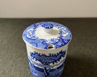 Spode-Marmelade-Einmachtopf oder Deckelglas mit blauem italienischem Muster, Höhe 10,3 cm