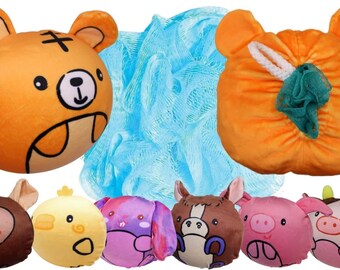 Kids Toddler Baby Bath Sponge with Loofah Pouf Filling - Replaceable Loofah Pouf - Reusable Soft Pouch - Huge Suds + Lather