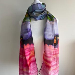 Pink, purple, and green Long silk scarf | Can be worn as shawl, scarf, of scarf for hair | Anniversary  gift for her