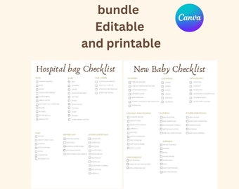 Hospital Bag and New Baby Checklist (Editable and Printable)
