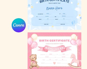 Customizable Baby Birth Certificate (On Canva)