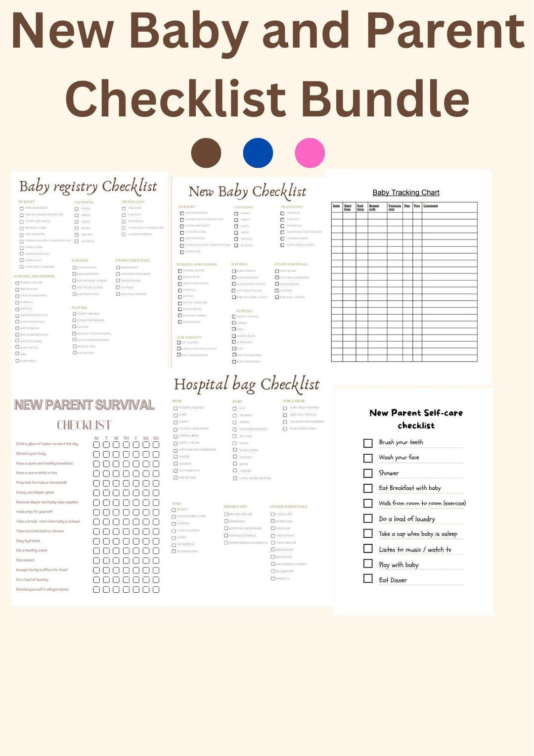 New Baby Checklist Bundle: Parent Survival Kit (printable & Editable ...