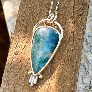 Handmade Moss Agate Necklace: Sterling Silver Healing Crystal Pendant