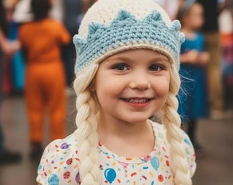 Crochet Princess Hat / Toddler Crown Beanie with Braids / Girls Winter Costume / Birthday Gift