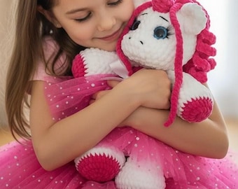 Crochet Unicorn Plushie Handmade Amigurumi Toy with Tutu Skirt Pink Stuffed Animal Girl Gift