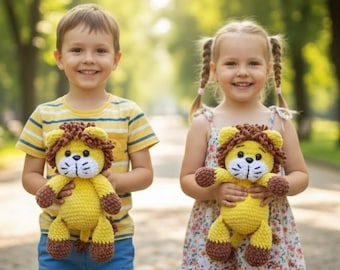 Personalized Crochet Lion Plush Custom Name Stuffed Animal First Birthday Gift Safari Nursery Decor