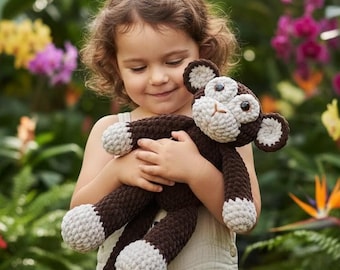Crochet Monkey Amigurumi, Brown Plush Toy for Baby Shower Gift, Soft Safari Nursery Decor