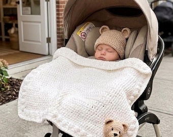 Crochet Baby Blanket and Hat Set Plush Animal Newborn Gift Bunny Bear Frog Chick
