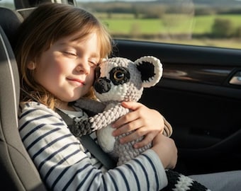 Handmade Knitted Velvet Plush Lemur Toy Hypoallergenic Stuffed Animal Ring Tailed Lemur Amigurumi Gift