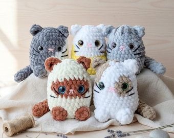 Kawaii Crochet Cat Plushie, Chunky Yarn Amigurumi, Personalized Gift