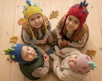 Hand-Crochet Dinosaur Hat, Baby Toddler Kids Dino Spike Bonnet, Newborn Photo Prop