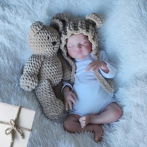 Newborn Bear Hat and Teddy Bear Set, Baby Photo Prop Outfit, Gender Neutral Newborn Outfit, Baby Shower Gift, Newborn Photo Shoot Set
