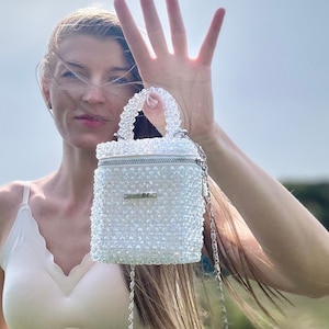 Kristallperlen Brauttasche - weiße Brauttasche, Abschlussballhandtasche für besondere Anlässe, personalisiertes Geburtstagsgeschenk
