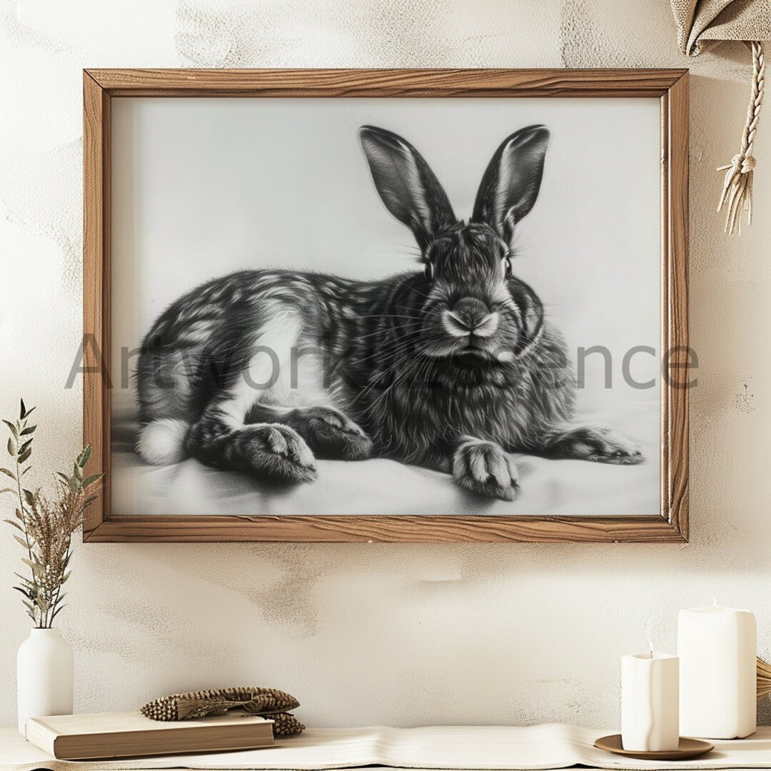 Hyperrealistic Charcoal Drawing of A Rabbit in A Elegant yet Relaxing ...