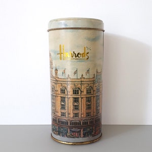 Harrods of Knightsbridge Biscuit Tin, Londen blikken doos voor verzamelaars, lege blikken doos Harrods Malted Biscuits Ansichtkaartweergave - Made in England