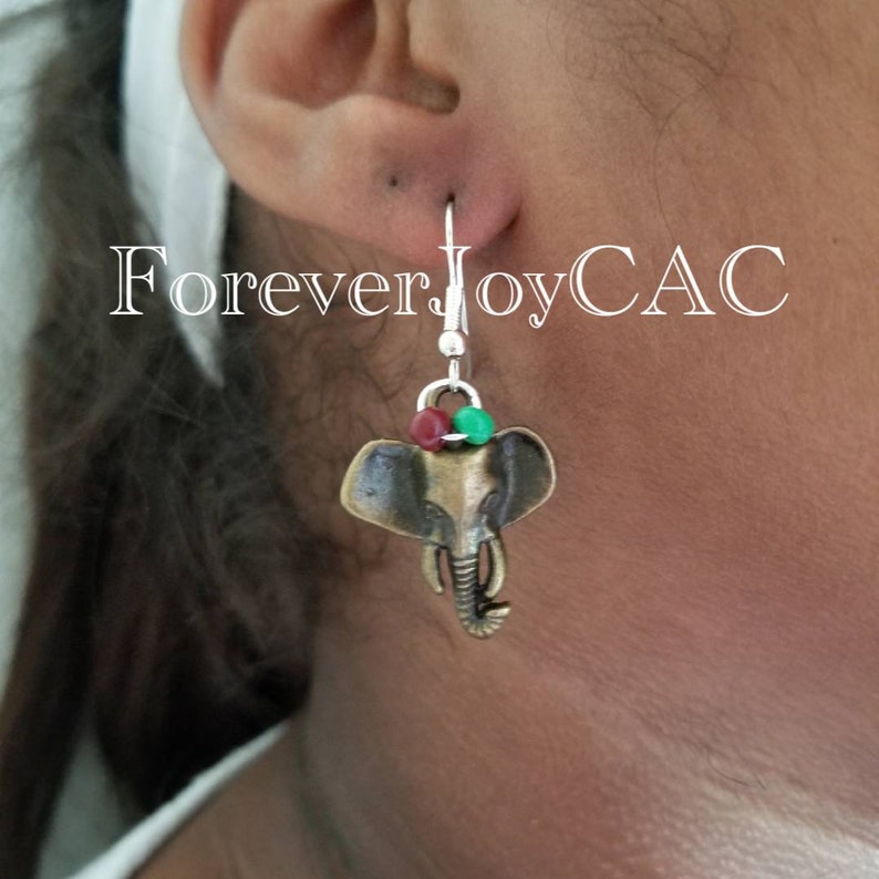 Orisha Orula Earrings w Bronze Elephant Charm and Yellow /& Green Czech Beads Your purchase supports a Iyawo Santeria Ifa 3