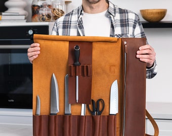 Leather chef bag, Gift to the chef, Custom knife bag, Chef knife storage, Knife roll bag, Chef knife roll, Leather knife holder