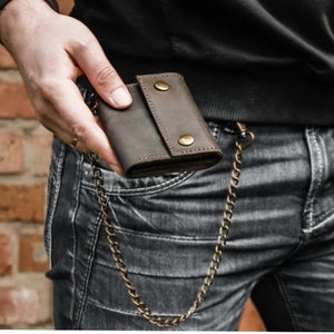 Cartera de cadena personalizada, Cartera de cuero con cadena, Cartera de motociclista para hombre, Cartera grabada para hombre, Cartera de cadena para hombre, Cartera hecha a mano para hombre