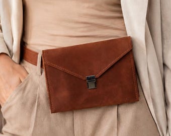 Leather belt bag, Crossbody belt bag, Handmade minimalist fanny pack, Womens belt bag, Phone pouch, Waist bag, Evening clutch