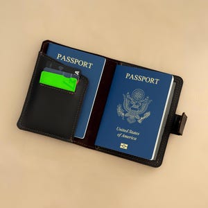 Porta-passaporte de couro, Capa para passaporte para 2 passaportes, Porta-passaporte duplo, Porta-passaporte e cartão, Carteira para passaporte de couro genuíno