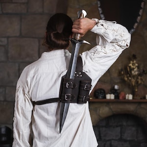 Leather back scabbard, Double back sword scabbard, Shoulder sword sheath, Back sheath sword, Sword back holder, Sword back belt
