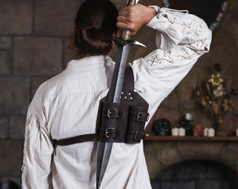 Leather back scabbard, Double back sword scabbard, Shoulder sword sheath, Back sheath sword, Sword back holder, Sword back belt