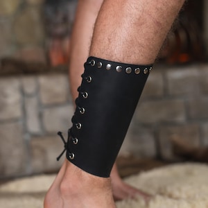 Leather leg bracers, Leather larp gear, Leg leather armor, Leather leg protection, Leather greaves leg, Leather calf armor