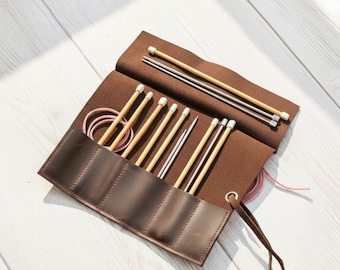 Leather knitting needle case, Crochet hook organizer, Crochet needle organizer, Crochet hook roll, Knitting organizer pouch, Needle holder