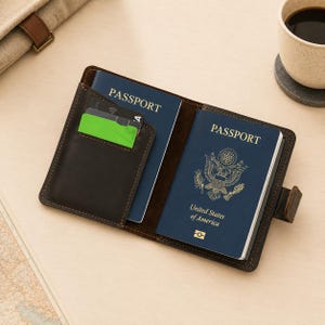 Leather passport holder, Passport cover for 2 passports, Dual passport holder, Passport and card holder, Genuine leather passport wallet