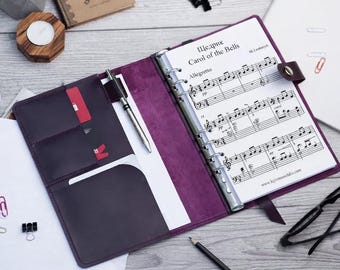 Personalized leather sheet music binder folder, Music organizer portfolio, Concert choir folder, Music teacher gift, Musician gift