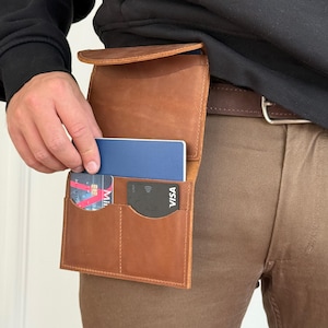 Cartera de cuero para pasaporte con cinturón, Porta pasaporte de cuero, Mini billetera de viaje, Regalo para viajeros, Billetera de viaje, Cartera de cintura para pasaporte