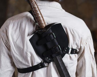 Sword holder for back, Leather back scabbard, Leather longsword scabbard, Sword back sheath, Leather back sword strap, Back sword sling
