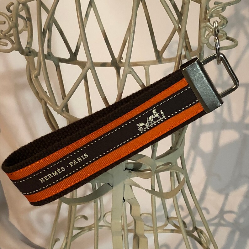 Hermes Vintage Ribbon on Orange Key Fob Keychain Wristlet Etsy