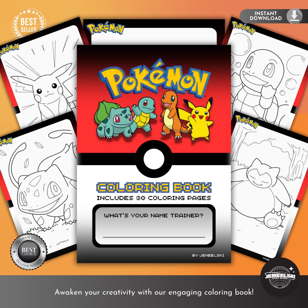 Pokémon Coloring Book 30 Pages Pokemon, Pikachu, Squirtle, Bulbasaur ...