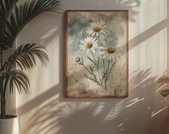 Watercolor Chamomile: Tranquil Floral Digital Print for Relaxation, Kitchen,Office,bedroom and more wall decor[Relax floral series]