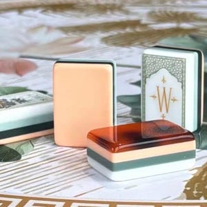 Luxury Mahjong Tile Set, Chinoiserie Decor, Game Night Entertainment, tortoise shell, green