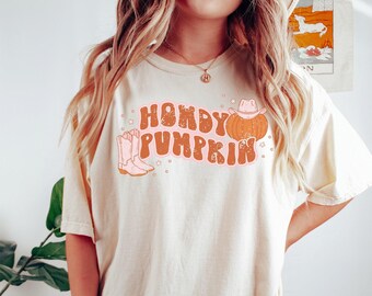 Howdy Pumpkin Shirt, Comfort Colors® Western Halloween Shirt, Retro Fall Pumpkin Shirt, Retro Halloween, Cowgirl Shirt, Vintage Halloween,