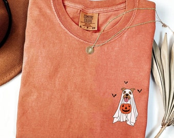 Comfort Colors® Pitbull Ghost T- Shirt, Halloween Dog T-Shirt, Ghost Dog Shirt, Pitbull Halloween Shirt, Pitbull Lover Gift, Bully Mom Gift