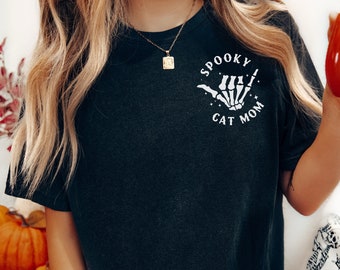 Spooky Cat Mom Shirt, Pocket Design, Comfort Colors® Skeleton Hand Shirt, Halloween Cat Shirt, Spooky Shirt, Halloween Shirt, Cat Lover Gift