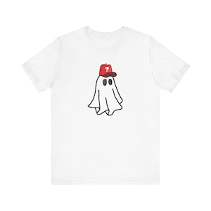 Philadelphia Phillies Red October Ghost Comfortable Tee White, Phillies Playoff Cozy Shirt, Halloween Baseball T-Shirt, Men&#39;s, Women&#39;s