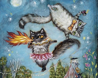 Cat Circus, Cat lover gift, cat wall art, crazy cat lady, kitty cat lover, Persian cat, long hair cat, Heather Renaux