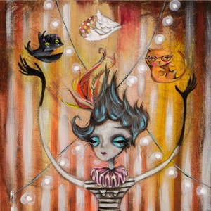 Circus Girl, Juggler, Juggling, Kitties, Kitty Cat, Circus Tent, fine art print