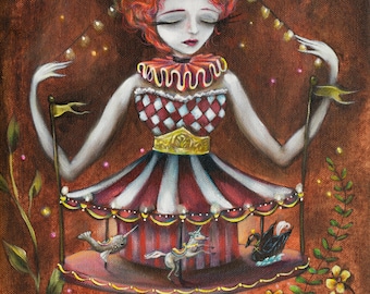 Carousel, Carnival, Unicorn, Narwhal, Black Swan, Circus Girl, Ringmaster, Circus Tent, fine art print by Heather Renaux