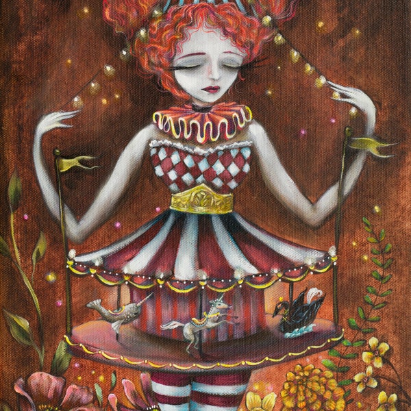 Carousel, Carnival, Unicorn, Narwhal, Black Swan, Circus Girl, Ringmaster, Circus Tent, fine art print by Heather Renaux