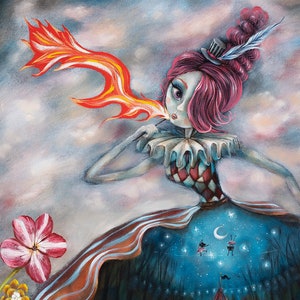 Fire Breather, Circus Girl, Ringmaster, Kitty Cat, Circus Tent, Pink Tiger, Flowers, Fine Art Print by Heather Renaux image 5