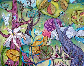 Beautiful Forest Art, Colorful Forest Painting, Kids room decor, forest animals, Animal Art, Meditation Art, Zen Art