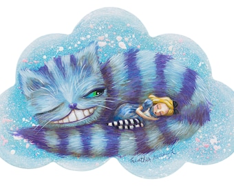 Alice In Wonderland inspired art, Cheshire Cat, Mad Hatter, White Rabbit, Drink Me, Tea Cup, Magic Potion, Alice Sleeping