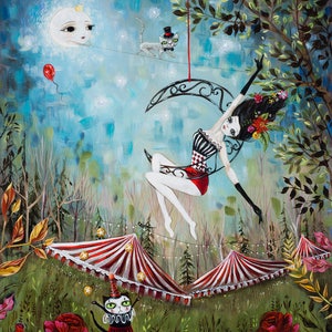 Circus Performers, Lyra Acrobat, Tight Rope Walker, Juggler, Cats Pop Surrealism, Heather Renaux