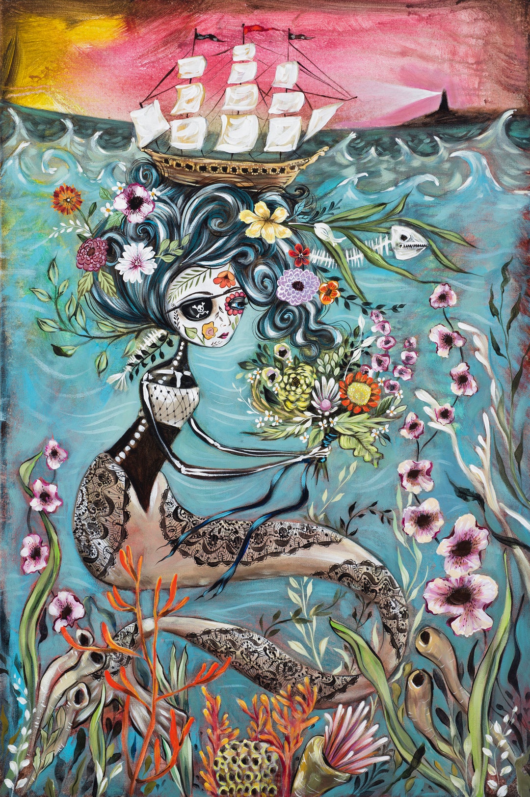 Mermaid Wall Art, Mermaid Decor, Lighthouse Wall Art, Day of the 